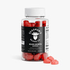Beard growth gummies in clear bottle, passion fruit flavor, promotes beard vitality