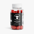 Beard growth gummies in clear bottle, passion fruit flavor, promotes beard vitality