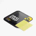Orange flavor oral strip in black packaging with yellow accent