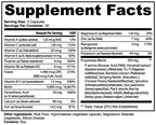Supplement facts label with vitamins, minerals, and herbal blend for beard health support