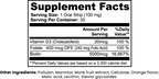 Supplement facts label for oral strips with Vitamin D3, Folate, Biotin, and other ingredients
