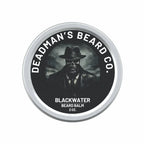 Blackwater beard balm in silver tin, 2 oz, with skull logo