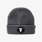 Gray waffle knit beanie with Deadman's Beard Co. logo patch