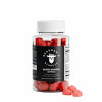 Beard growth gummies in clear bottle, passion fruit flavor, promotes beard vitality