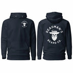Black hoodie with Deadman's Beard Co. skull logo front and back