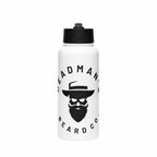 White water bottle with Deadman's Beard Co. logo, featuring bearded skull design