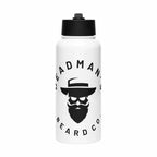 White water bottle with Deadman's Beard Co. logo, featuring bearded skull in hat