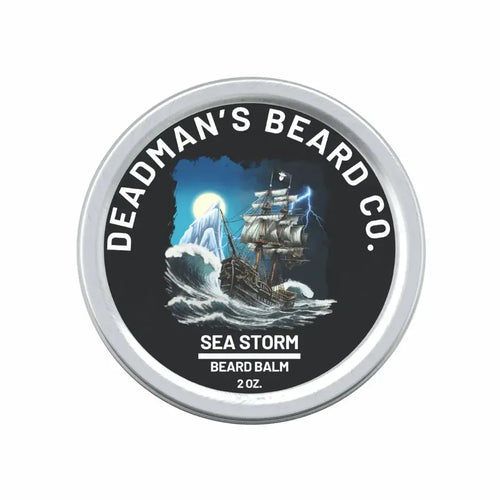 Sea Storm beard balm in tin with shipstorm label, 2 oz