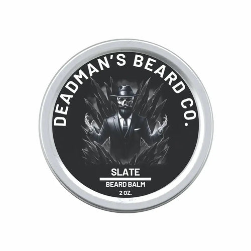 Slate beard balm in metal tin, all-natural grooming for men