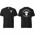Black Deadman's Beard Co. t-shirt with skull logo front and back