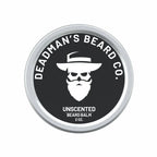 Unscented beard balm in silver tin, 2 oz, Deadman's Beard Co. label with skull logo