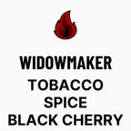 Widowmaker tobacco spice black cherry beard oil scent label with flame icon