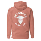 Rust-colored hoodie with Deadman's Beard Co. logo, featuring bearded skull in hat
