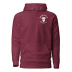 Maroon hoodie with Deadman's Beard Co. logo, featuring skull with beard and hat