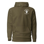 Olive hoodie with Deadman's Beard Co. skull logo, front view