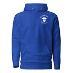 Royal blue hoodie with Deadman's Beard Co. logo, featuring skull with beard and hat