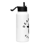 White water bottle with black lid and Deadman's Beard Co. logo, ideal for beard care enthusiasts