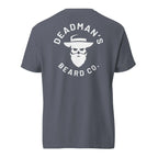 Dark gray t-shirt with Deadman's Beard Co. skull logo and beard graphic on back
