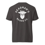 Dark gray t-shirt with Deadman's Beard Co. logo featuring skull with beard and hat
