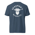 Navy t-shirt with Deadman's Beard Co. logo featuring bearded skull in hat