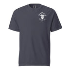 Dark gray t-shirt with white Deadman's Beard Co. logo featuring skull and beard design
