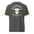 Dark gray t-shirt with white Deadman's Beard Co. logo featuring skull with beard and hat