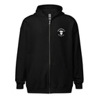 Black zip-up hoodie with Deadman's Beard Co. logo, featuring a bearded skull design.